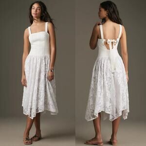 Pilcro Anthropologie‎ Ivory White Sleeveless Drop-Waist Lace Midi Dress Size 4